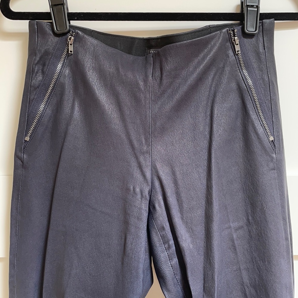 Theory Lambskin Leather Pants in Navy Size 6